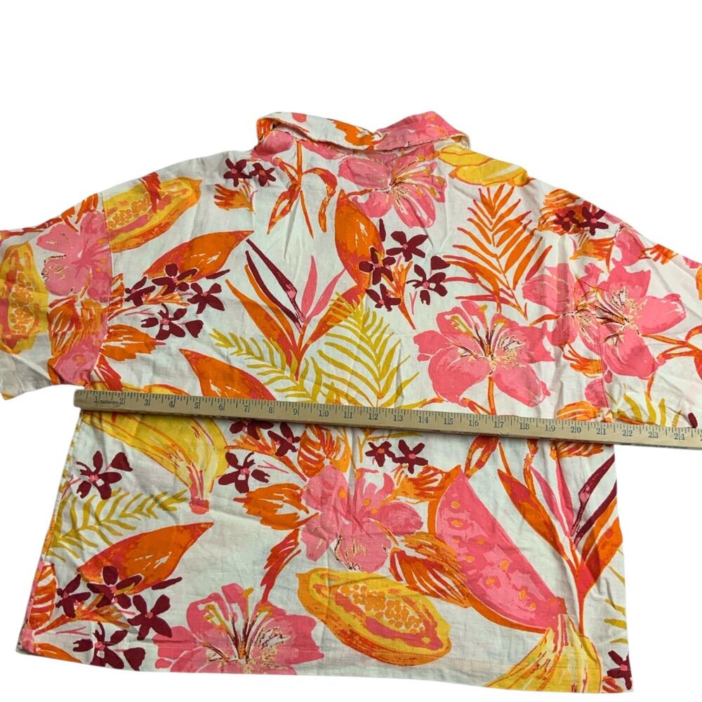 C&C California Linen Blend Tropical Floral Button Shirt Womens Medium NWT Crop - Picture 6 of 8